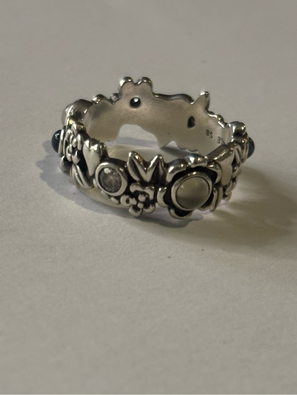 Authentic Pandora Luminous Florals Ring Sterling Silver MOP CZ Size 58 / 8.5